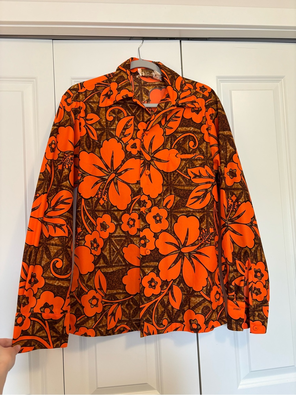 Bright Orange Floral Casual Button-Down Shirt